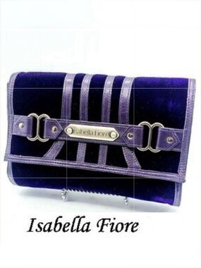 ISABELLA FIORE Purple Velvet Leather Trim Travel Makeup Accessories Cosmetic Bag